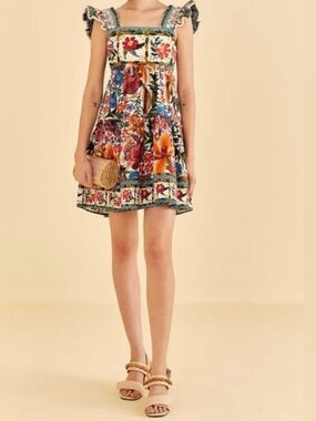 Off White Tropical Yard Sleeveless Mini Dress Farm Rio